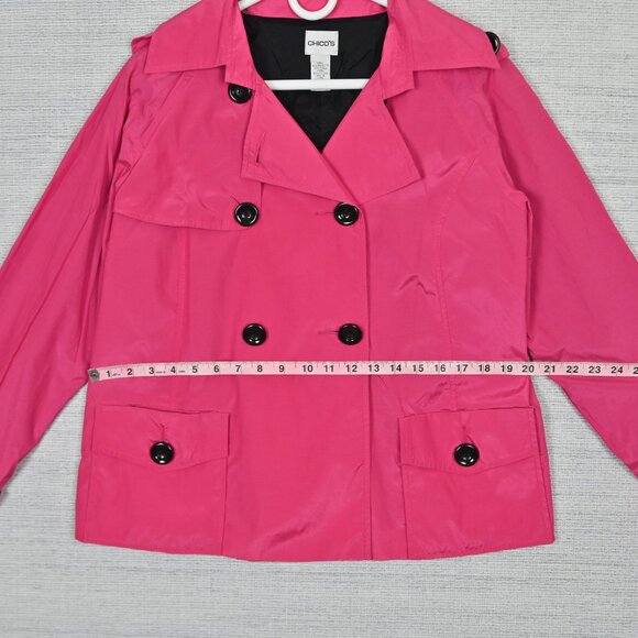 Chico's 70s Retro Preppy Lightweight Windproof Magenta Short Trench Coat Size 1 - Picture 14 of 16